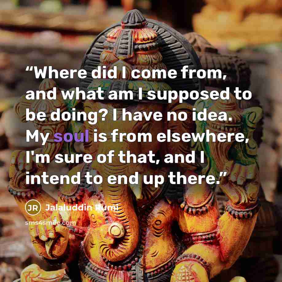 “Where did I come from, and what am I supposed to be doing? I have no idea. My soul is from elsewhere, I'm sure of that, and I intend to end up there.” quote by Jalaluddin Rumi