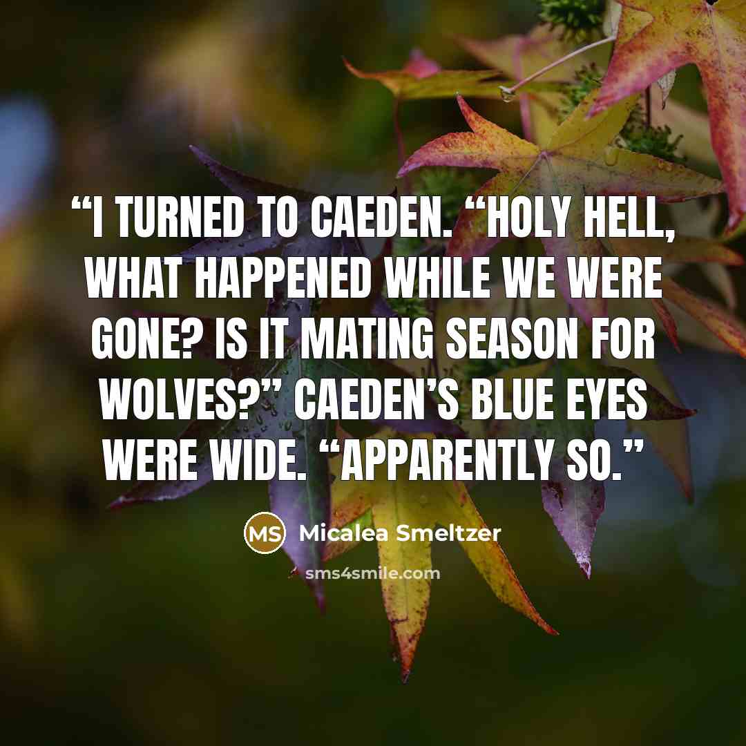“I turned to Caeden. “Holy hell, what happened while we were gone? Is it mating season for wolves?” Caeden’s blue eyes were wide. “Apparently so.” quote by Micalea Smeltzer