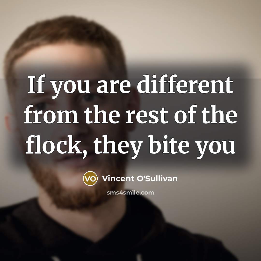 “If you are different from the rest of the flock, they bite you” quote by Vincent O'Sullivan