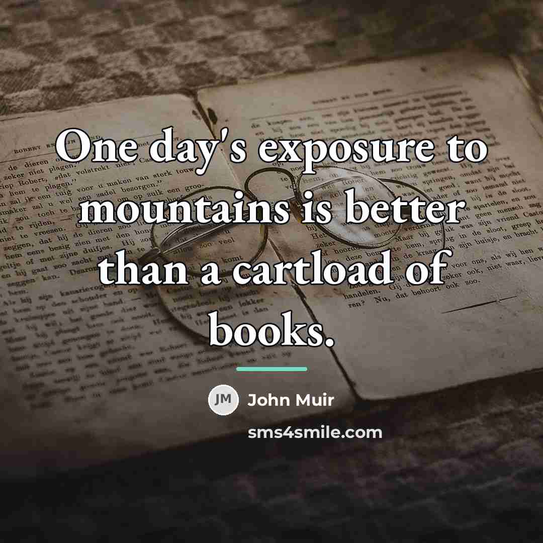 “One day's exposure to mountains is better than a cartload…” quote by John Muir