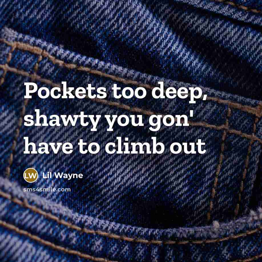 “Pockets too deep, shawty you gon' have to climb out…” quote by Lil Wayne