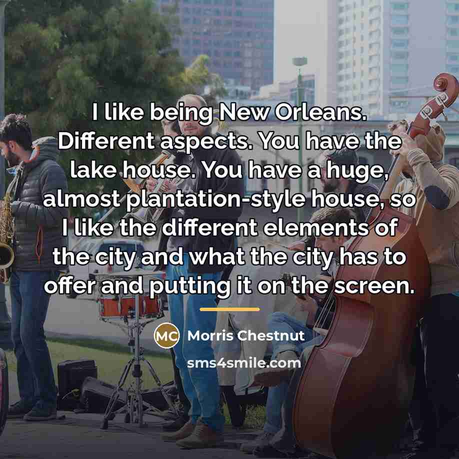 “I like being New Orleans. Different aspects. You have the…” quote by Morris Chestnut