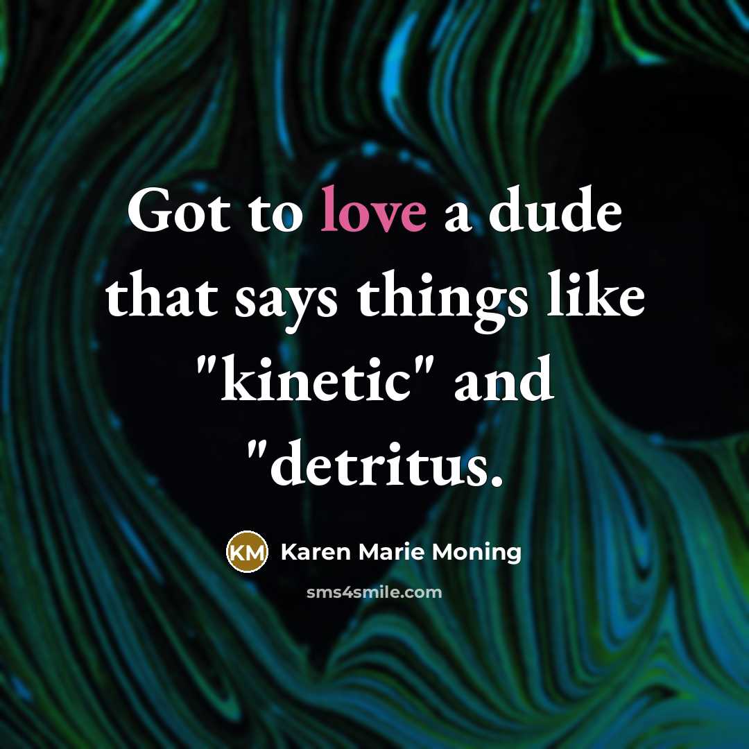 “Got to love a dude that says things like "kinetic" and "detritus.” quote by Karen Marie Moning