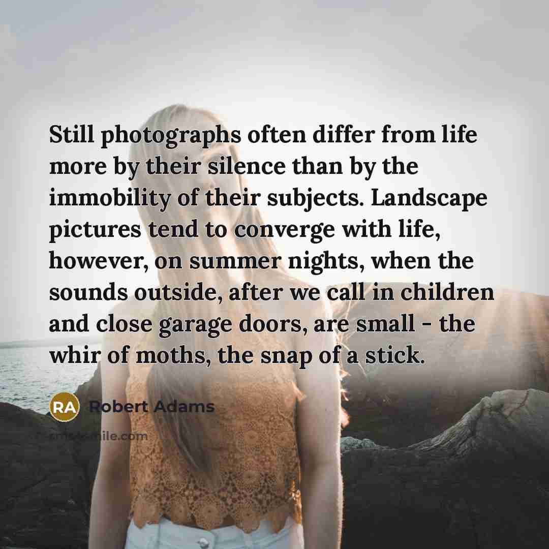 “Still photographs often differ from life more by their silence…” quote by Robert Adams