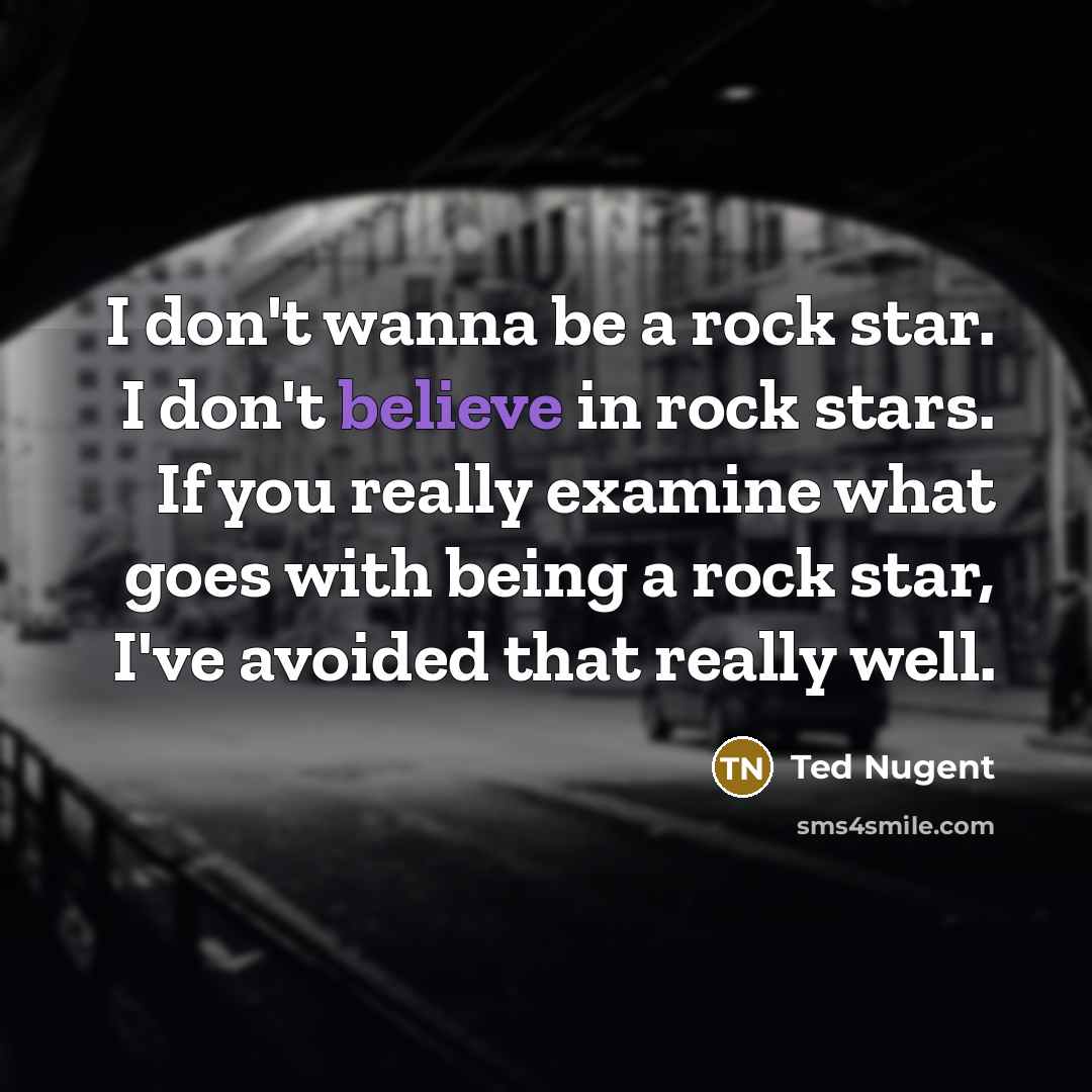 “I don't wanna be a rock star. I don't believe…” quote by Ted Nugent