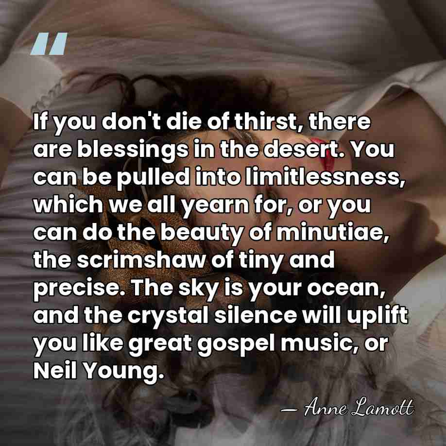 If you don't die of thirst, there are blessings in the desert.&hellip; - Anne Lamott