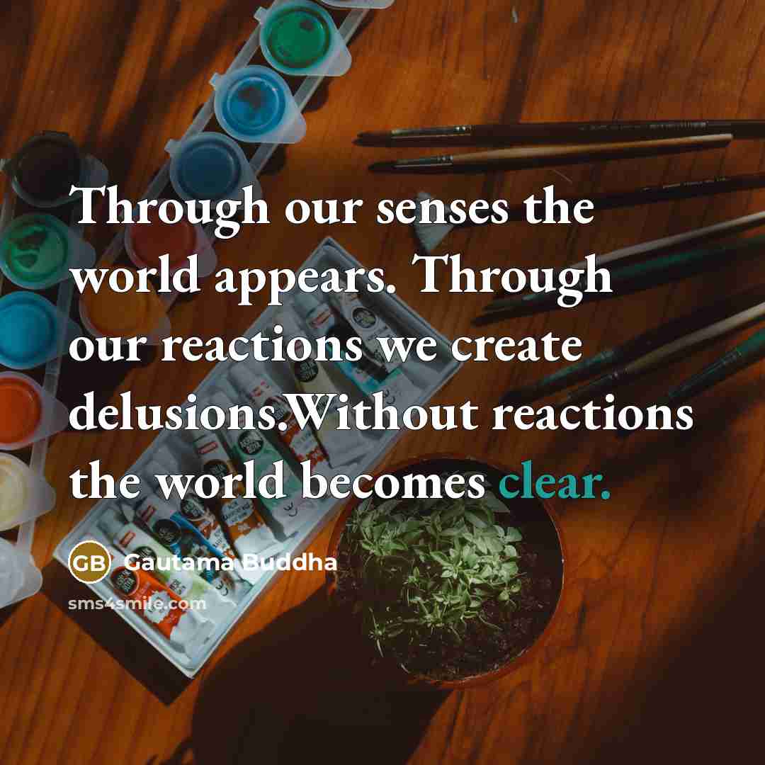 “Through our senses the world appears. Through our reactions we…” quote by Gautama Buddha