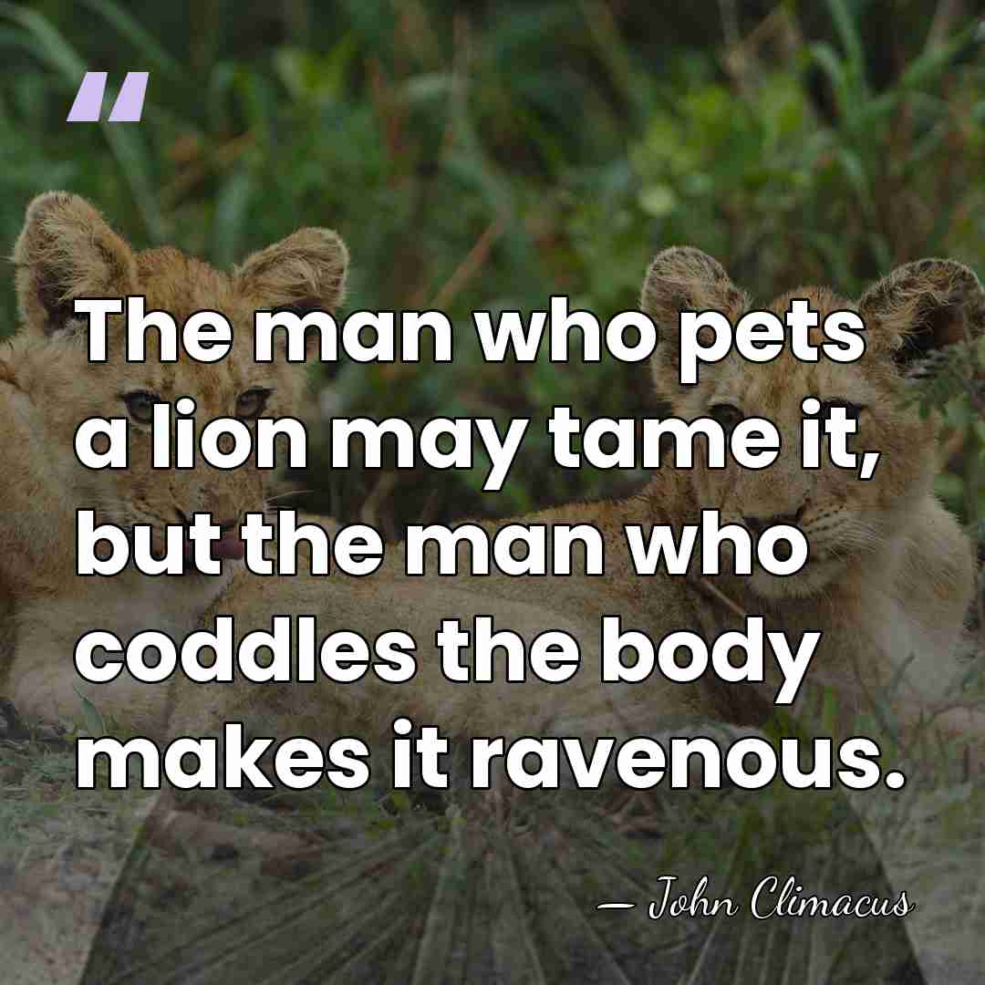 The man who pets a lion may tame it, but the man&hellip; - John Climacus