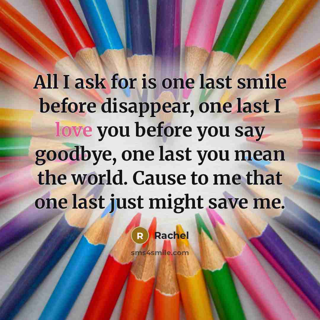“All I ask for is one last smile before disappear,…” quote by Rachel