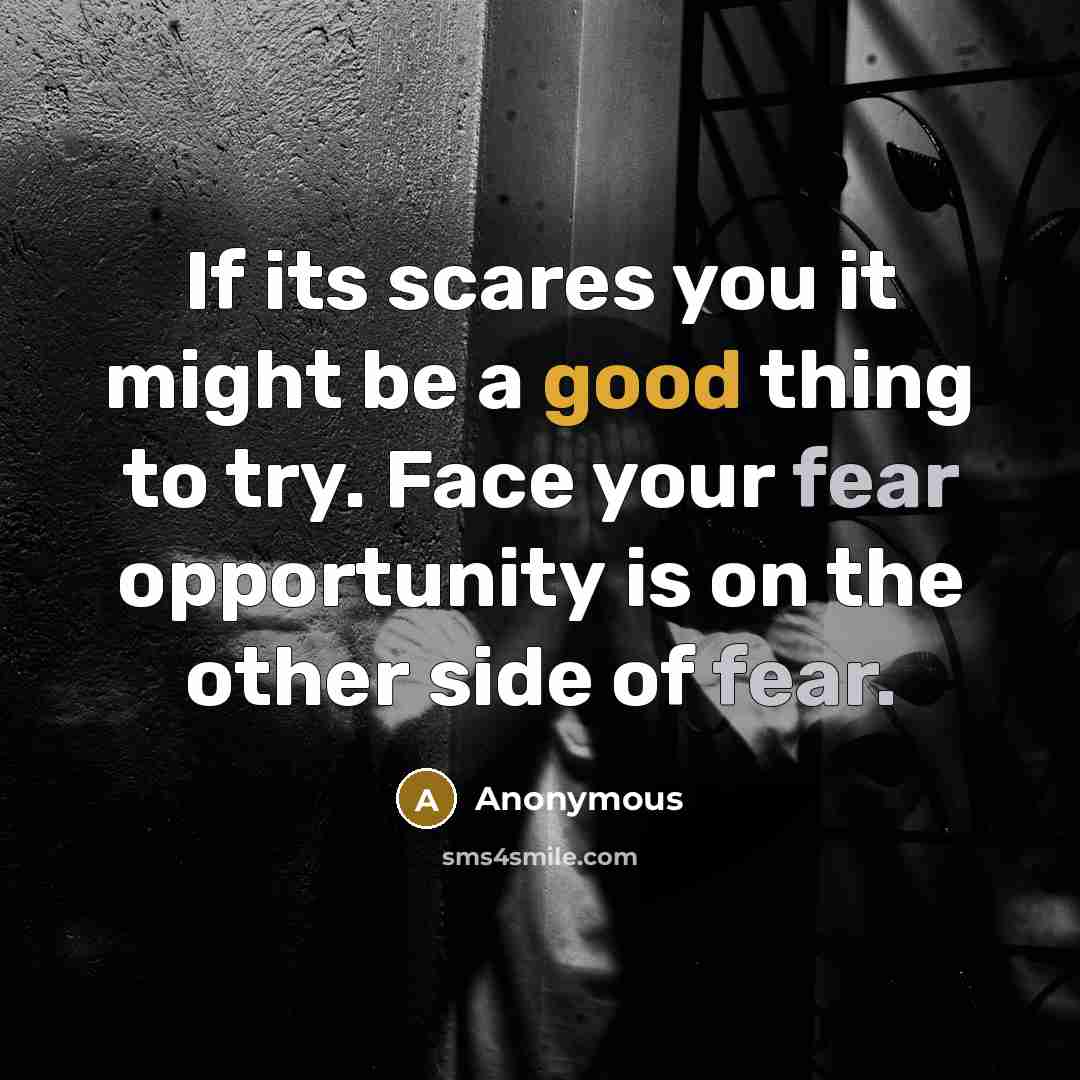 “If its scares you it might be a good thing to try. Face your fear opportunity is on the other side of fear.” quote by Anonymous