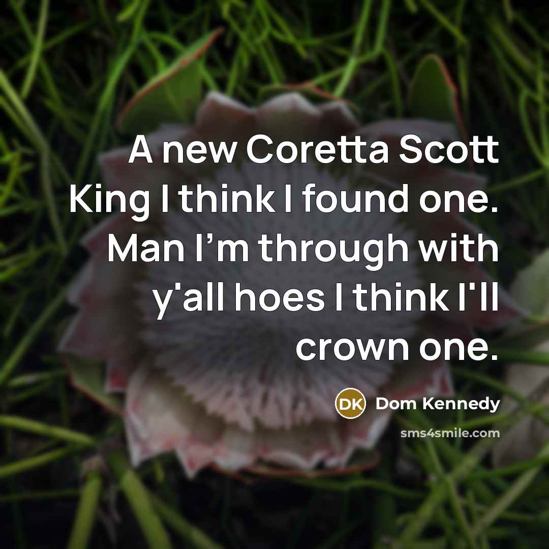 “A new Coretta Scott King I think I found one. Man I'm through with y'all hoes I think I'll crown one.” quote by Dom Kennedy