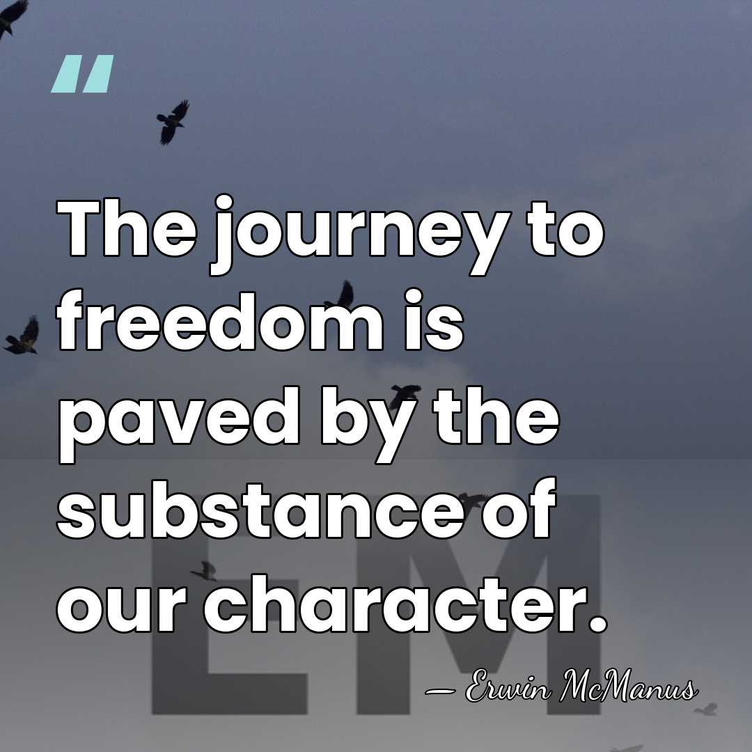 The journey to freedom is paved by the substance of our character. - Erwin McManus