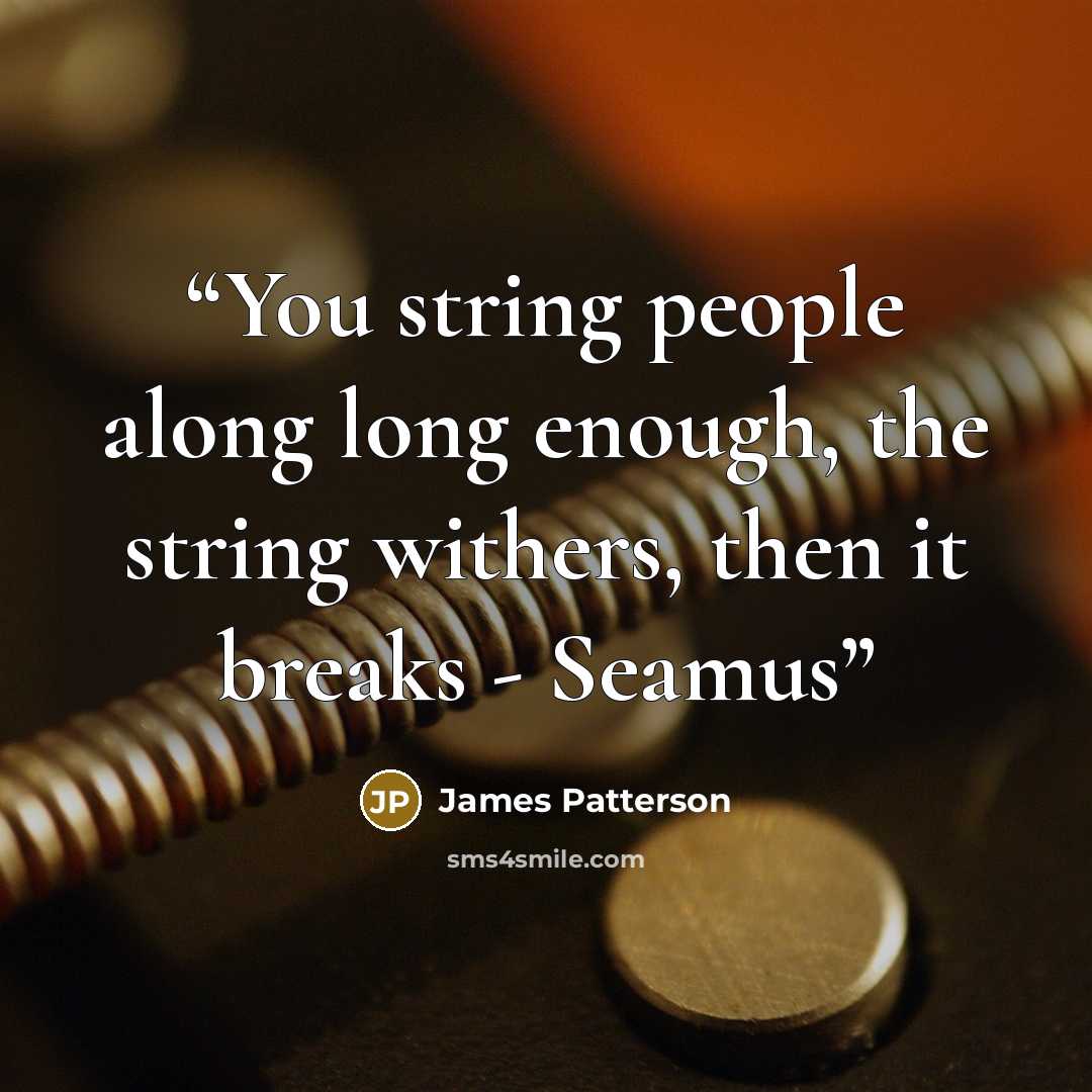 “You string people along long enough, the string withers, then it breaks - Seamus” quote by James Patterson