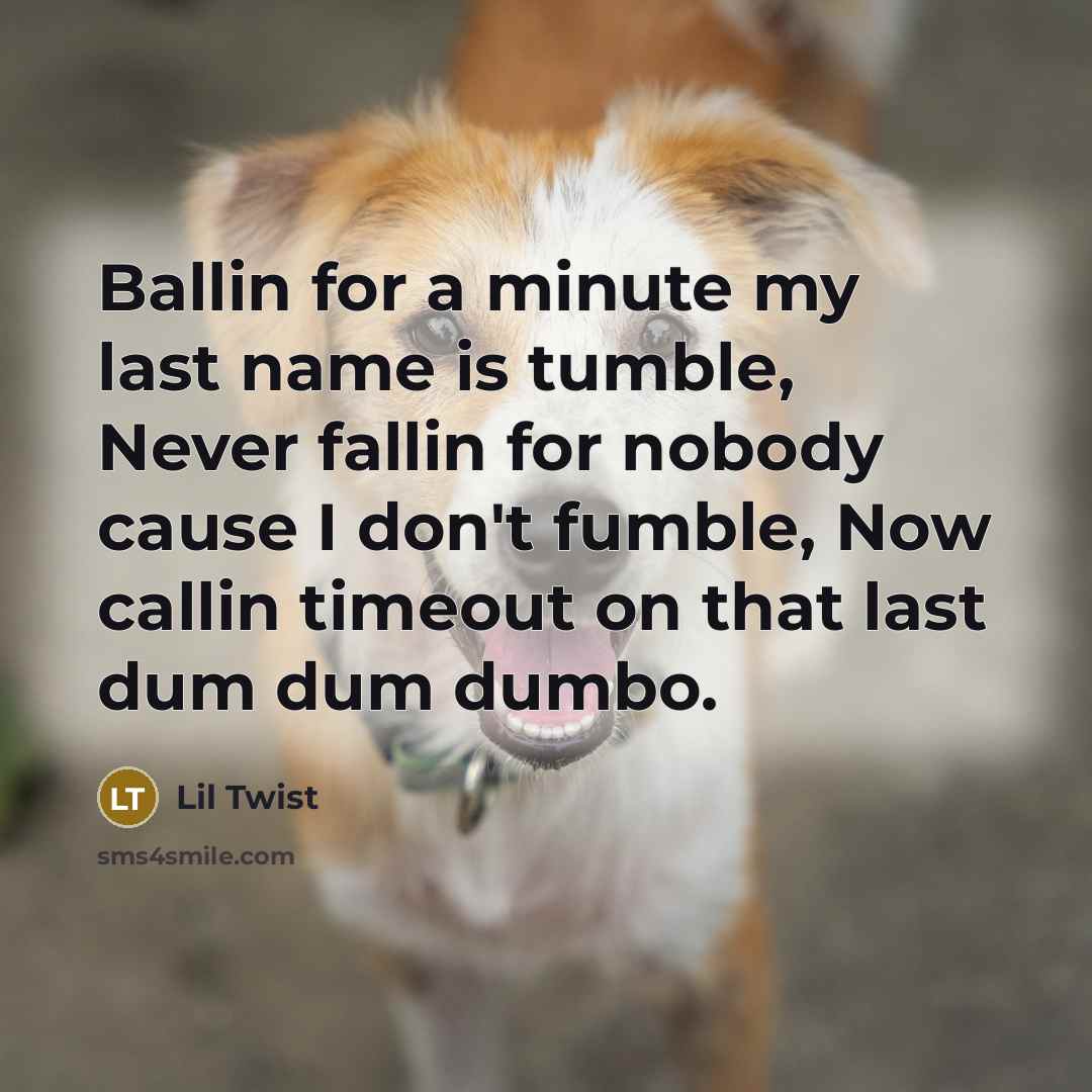 “Ballin for a minute my last name is tumble, Never fallin for nobody cause I don't fumble, Now callin timeout on that last dum dum dumbo.” quote by Lil Twist