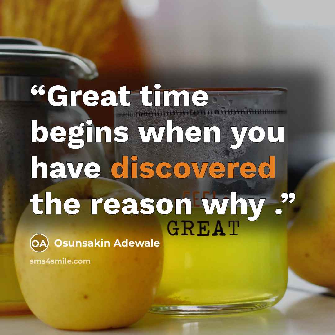 “Great time begins when you have discovered the reason why .” quote by Osunsakin Adewale