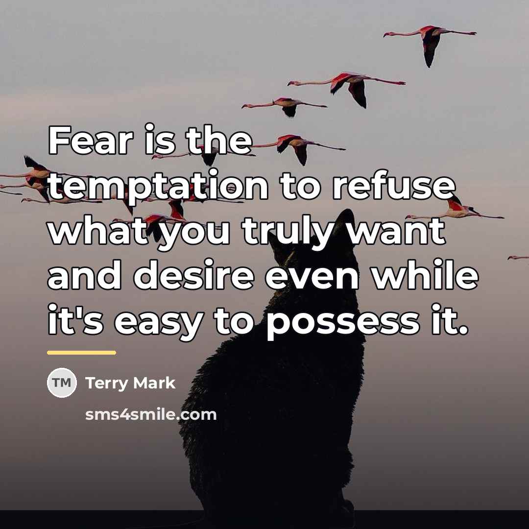“Fear is the temptation to refuse what you truly want…” quote by Terry Mark