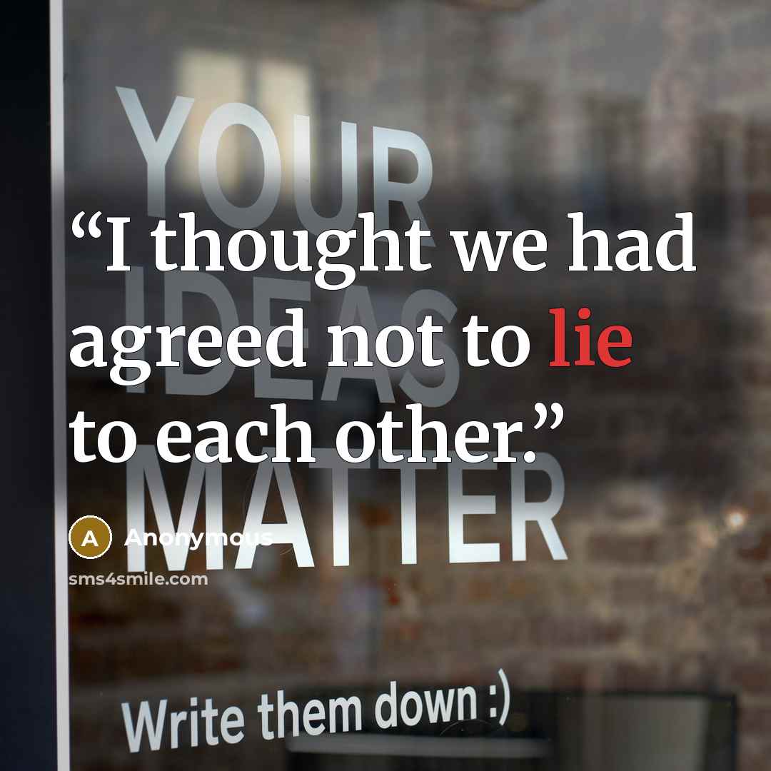 “I thought we had agreed not to lie to each other.” quote by Anonymous