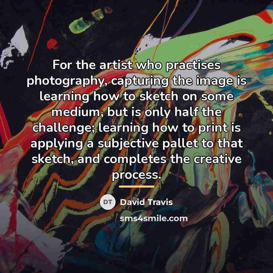 “For the artist who practises photography, capturing the image is…” quote by David Travis