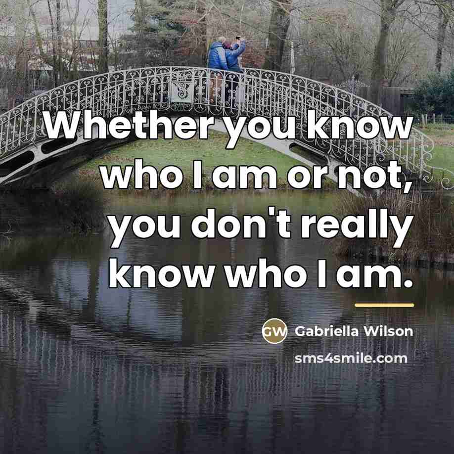 “Whether you know who I am or not, you don't…” quote by Gabriella Wilson