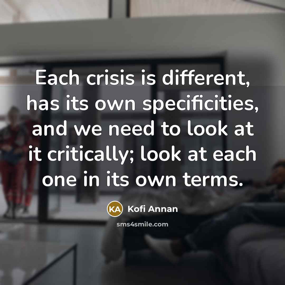 “Each crisis is different, has its own specificities, and we…” quote by Kofi Annan
