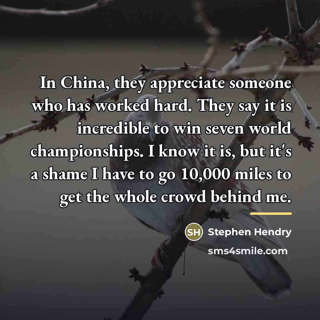 “In China, they appreciate someone who has worked hard. They…” quote by Stephen Hendry