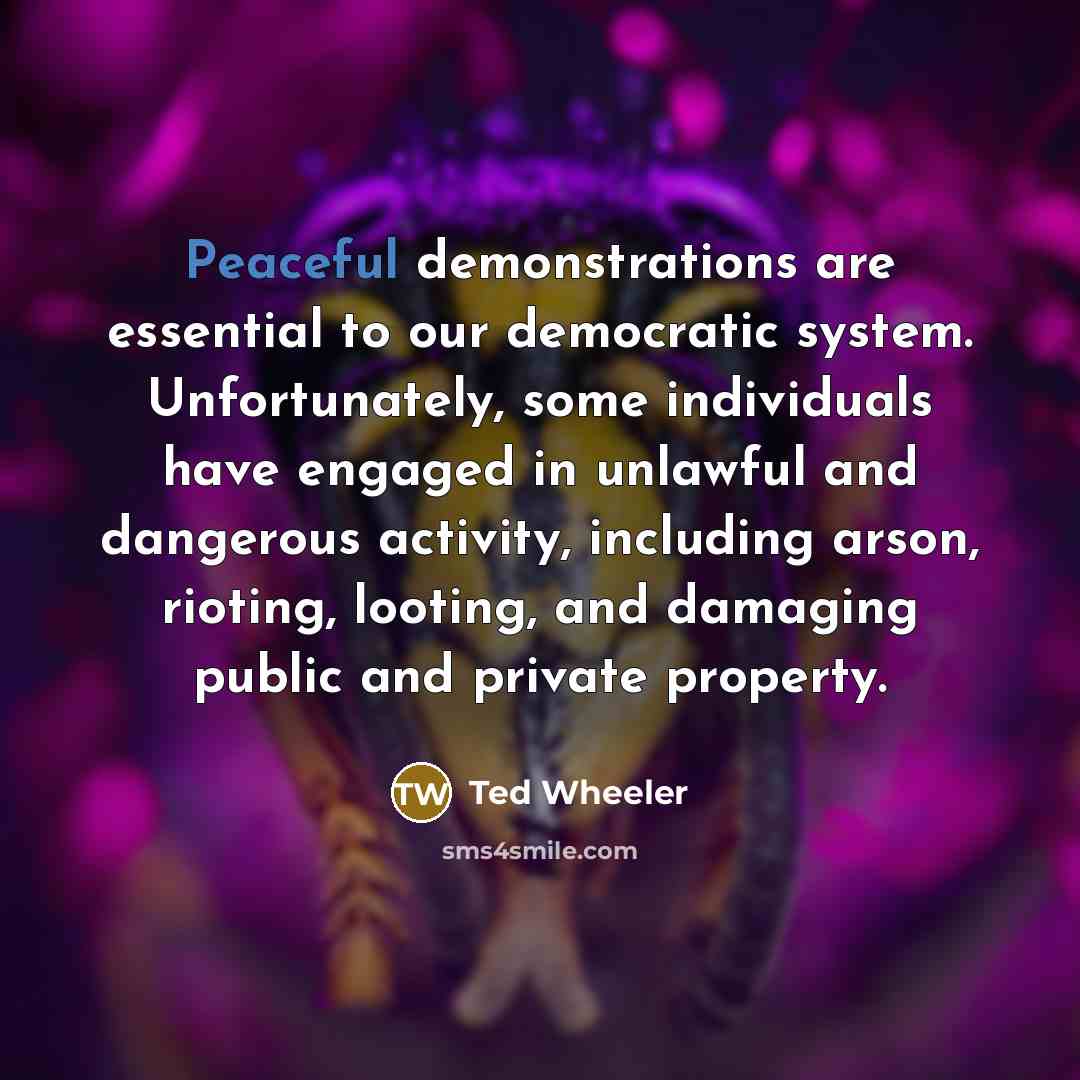 “Peaceful demonstrations are essential to our democratic system. Unfortunately, some…” quote by Ted Wheeler