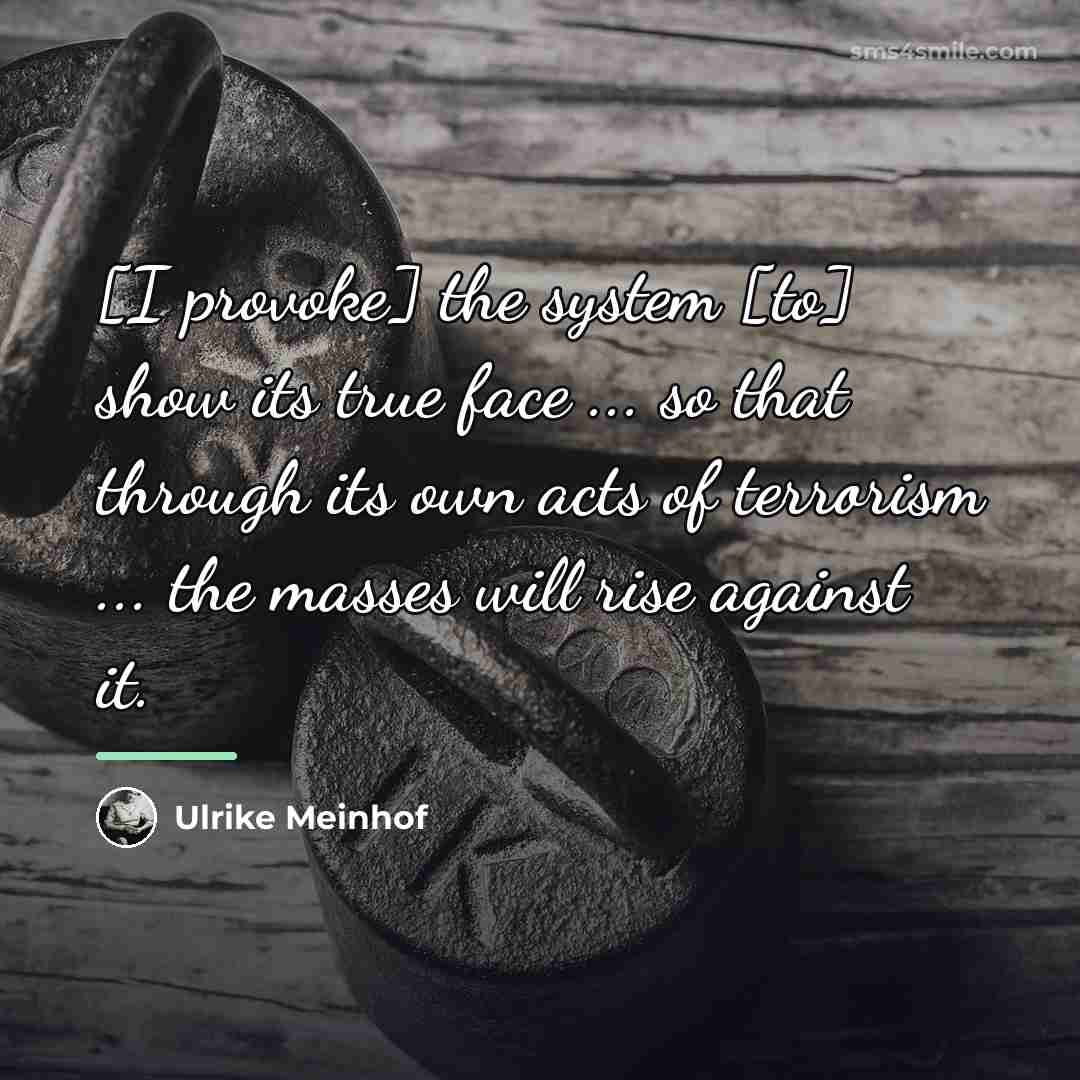 “[I provoke] the system [to] show its true face ...…” quote by Ulrike Meinhof