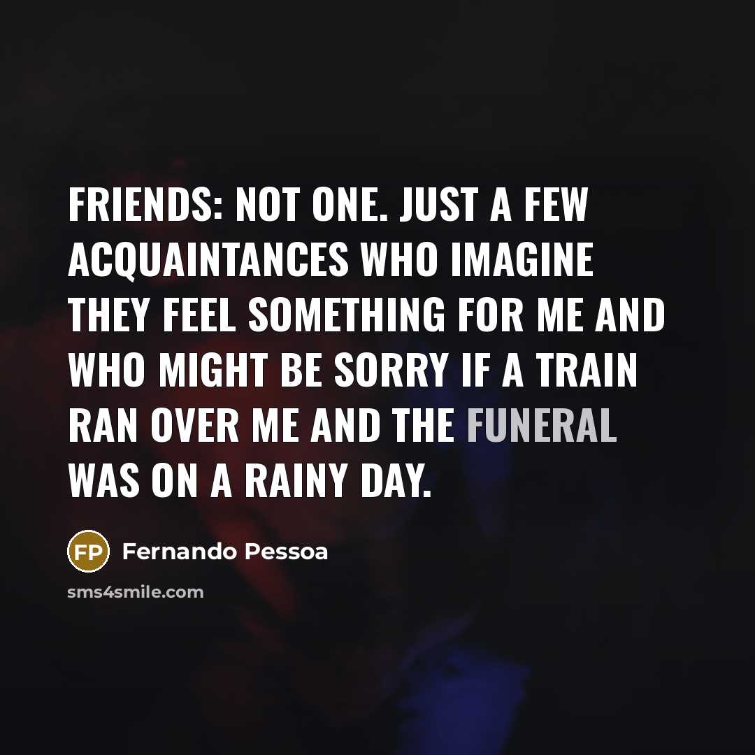 “Friends: not one. Just a few acquaintances who imagine they…” quote by Fernando Pessoa