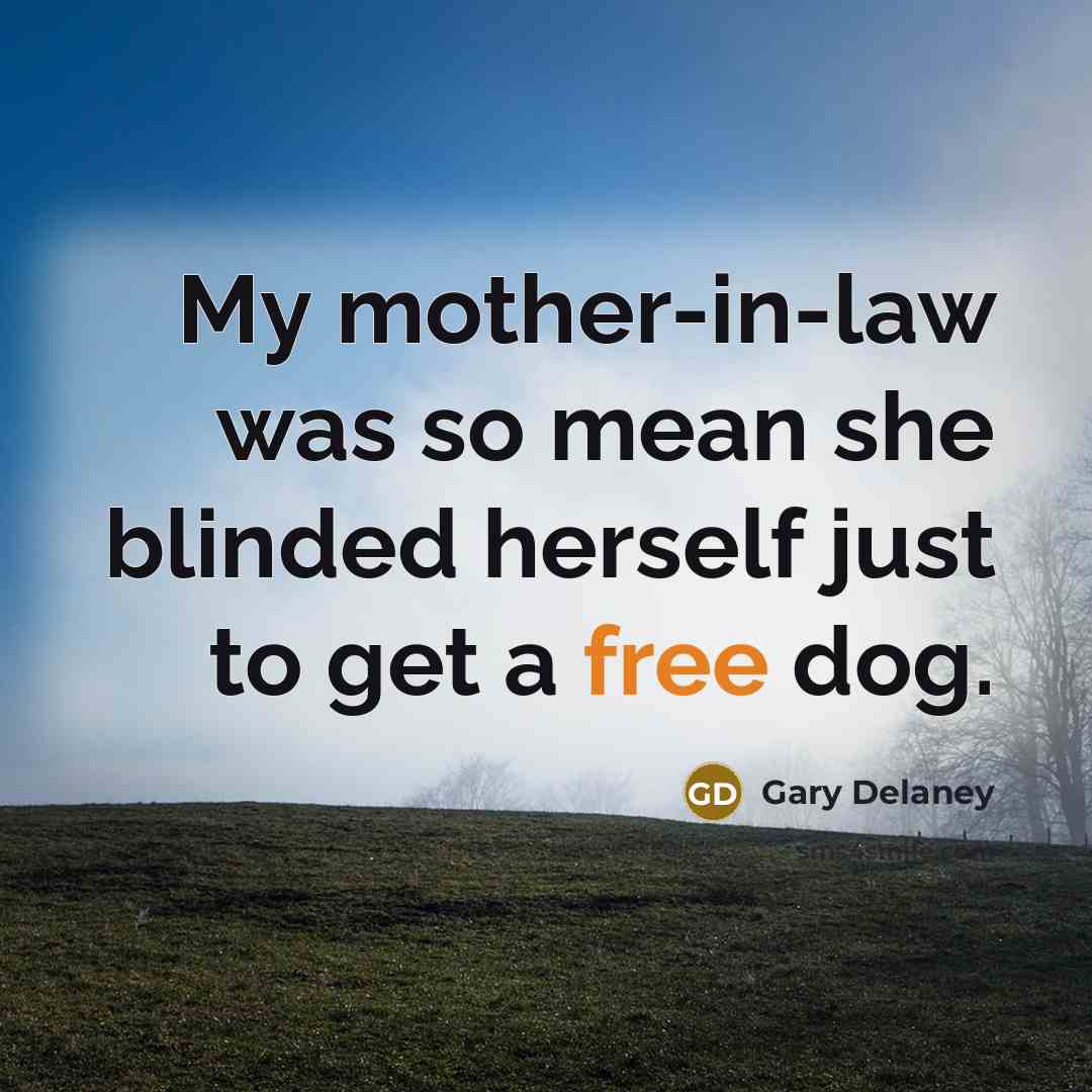 “My mother-in-law was so mean she blinded herself just to…” quote by Gary Delaney