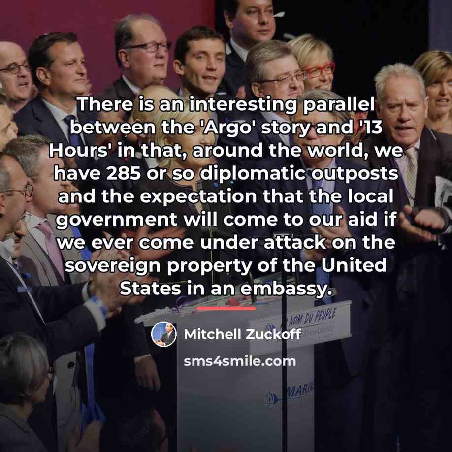 “There is an interesting parallel between the 'Argo' story and…” quote by Mitchell Zuckoff