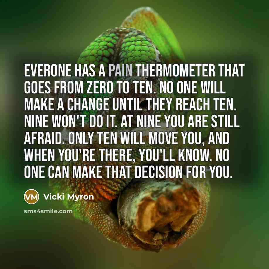 “Everone has a pain thermometer that goes from zero to…” quote by Vicki Myron