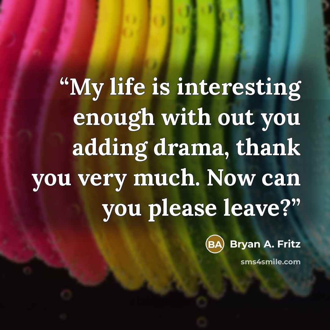 “My life is interesting enough with out you adding drama, thank you very much. Now can you please leave?” quote by Bryan A. Fritz