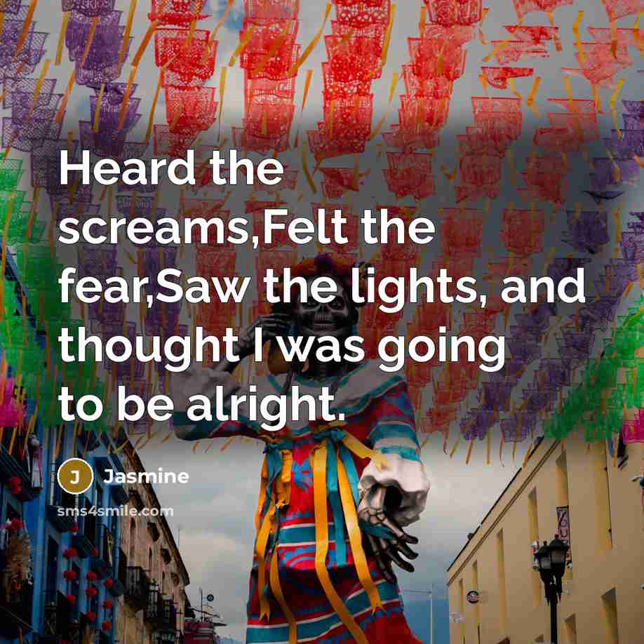 “Heard the screams,Felt the fear,Saw the lights, and thought I…” quote by Jasmine