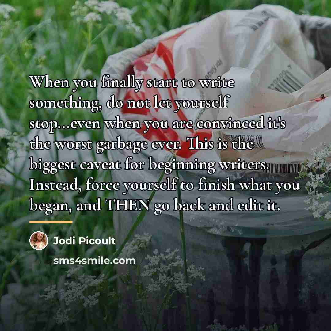 “When you finally start to write something, do not let…” quote by Jodi Picoult