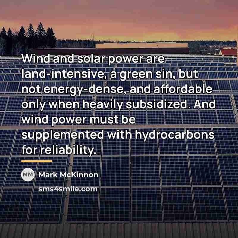 “Wind and solar power are land-intensive, a green sin, but…” quote by Mark McKinnon