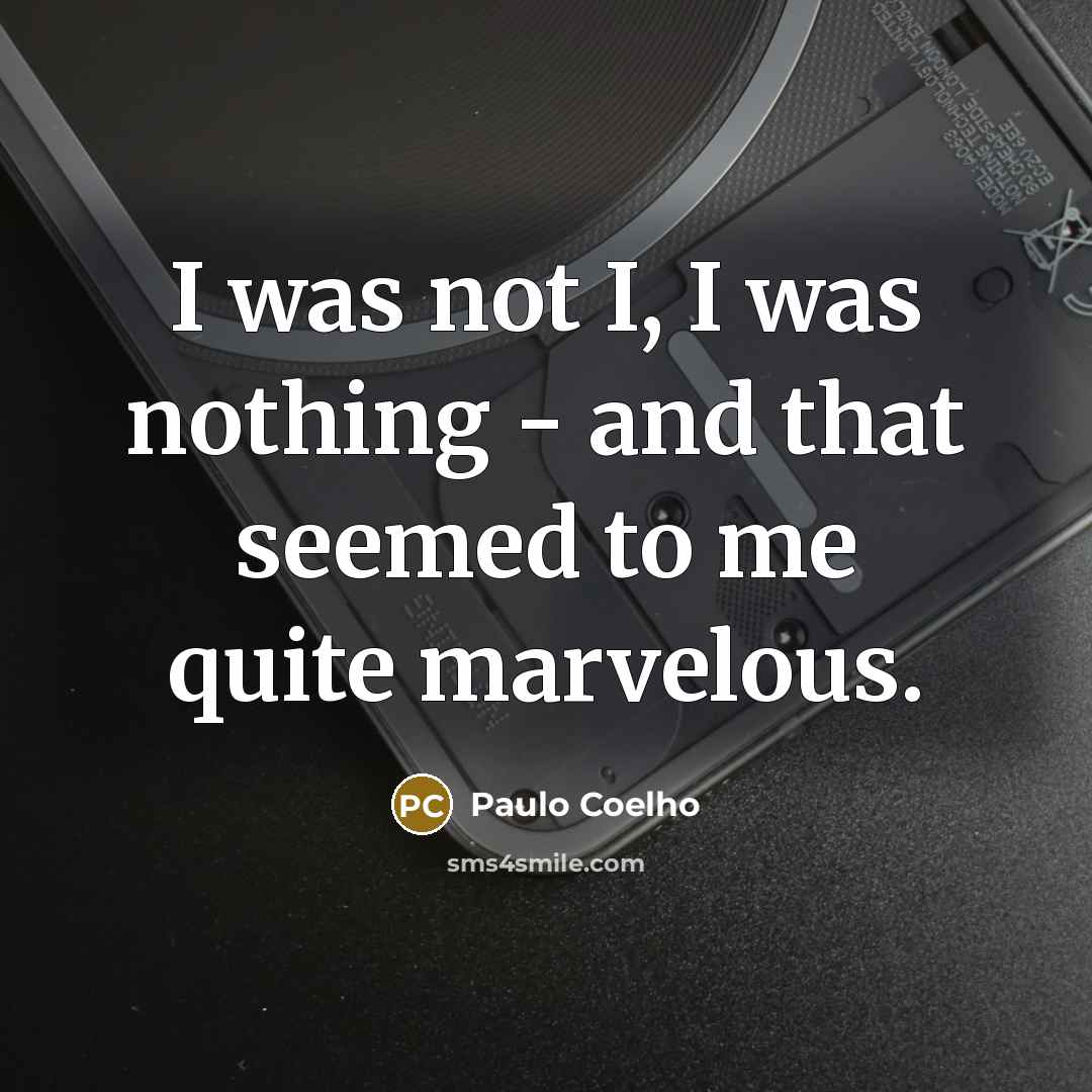“I was not I, I was nothing - and that seemed to me quite marvelous.” quote by Paulo Coelho