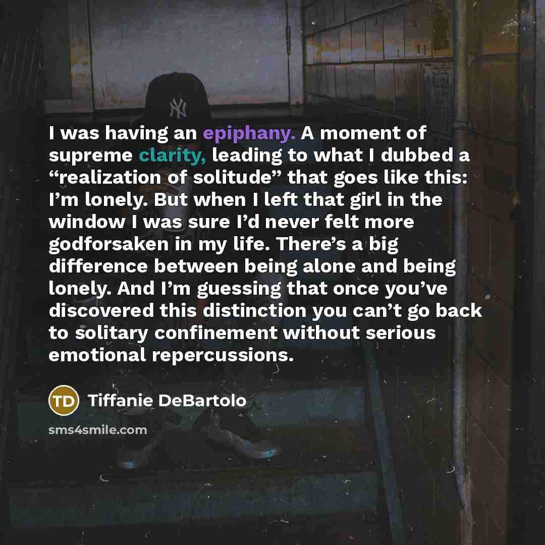 “I was having an epiphany. A moment of supreme clarity,…” quote by Tiffanie DeBartolo