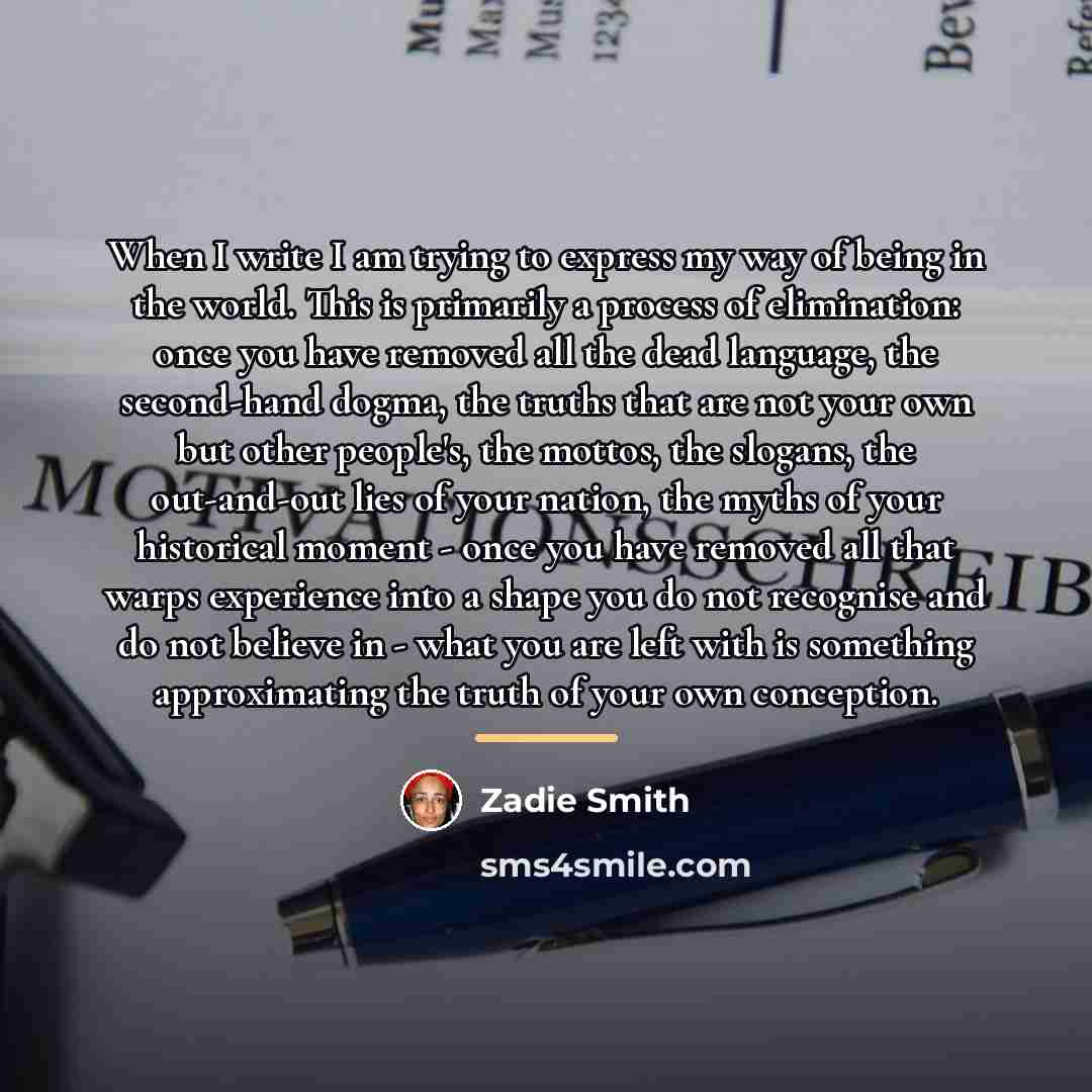 “When I write I am trying to express my way…” quote by Zadie Smith