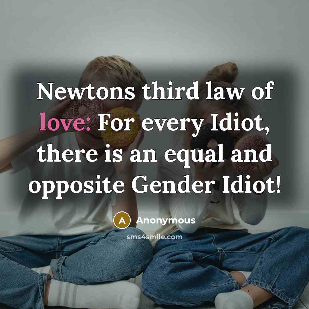 “Newtons third law of love: For every Idiot, there is…” quote by Anonymous