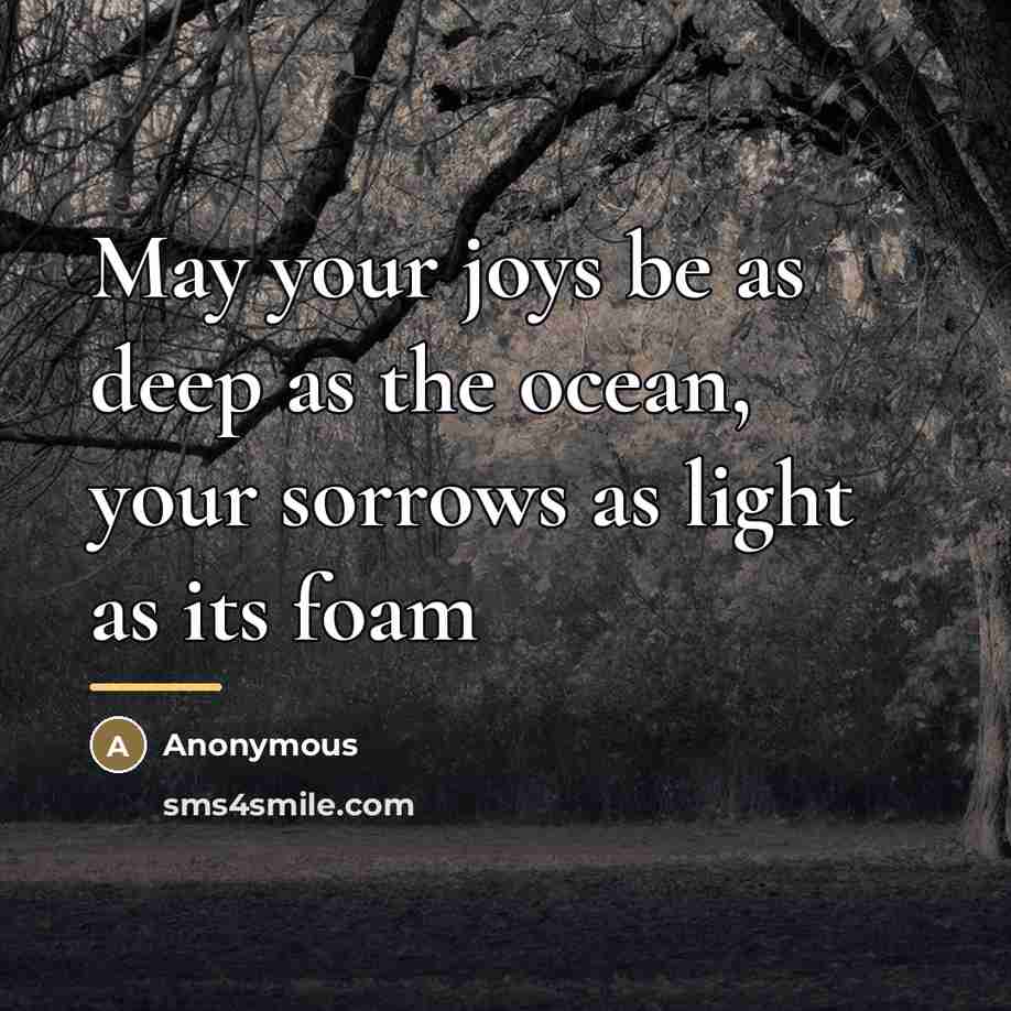 “May your joys be as deep as the ocean, your…” quote by Anonymous