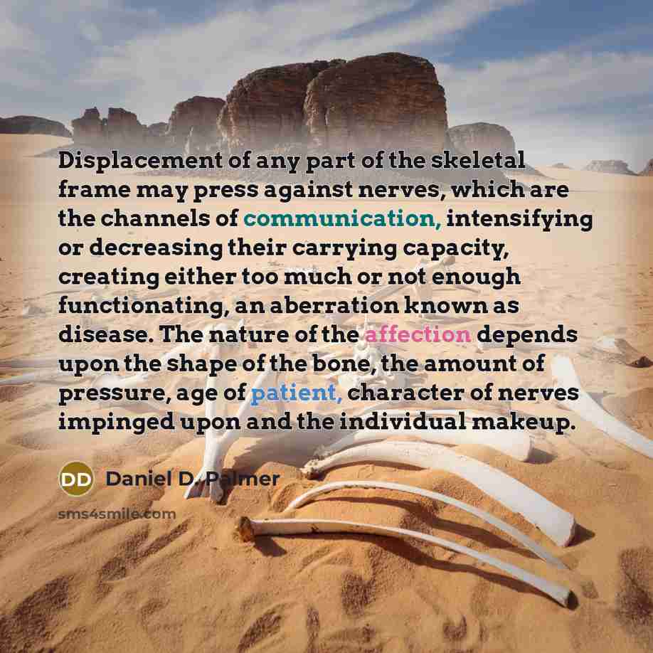 “Displacement of any part of the skeletal frame may press…” quote by Daniel D. Palmer