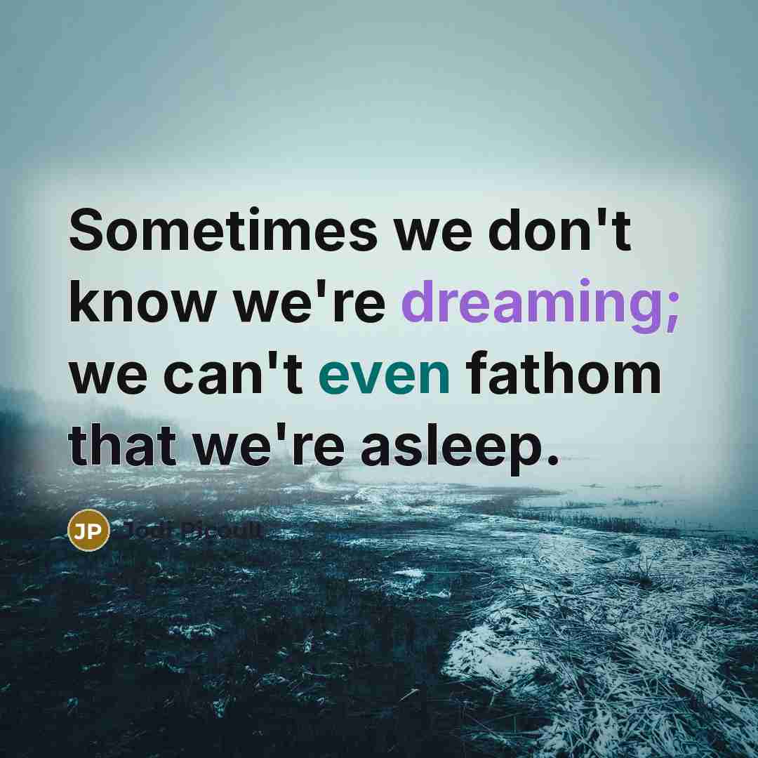 “Sometimes we don't know we're dreaming; we can't even fathom…” quote by Jodi Picoult