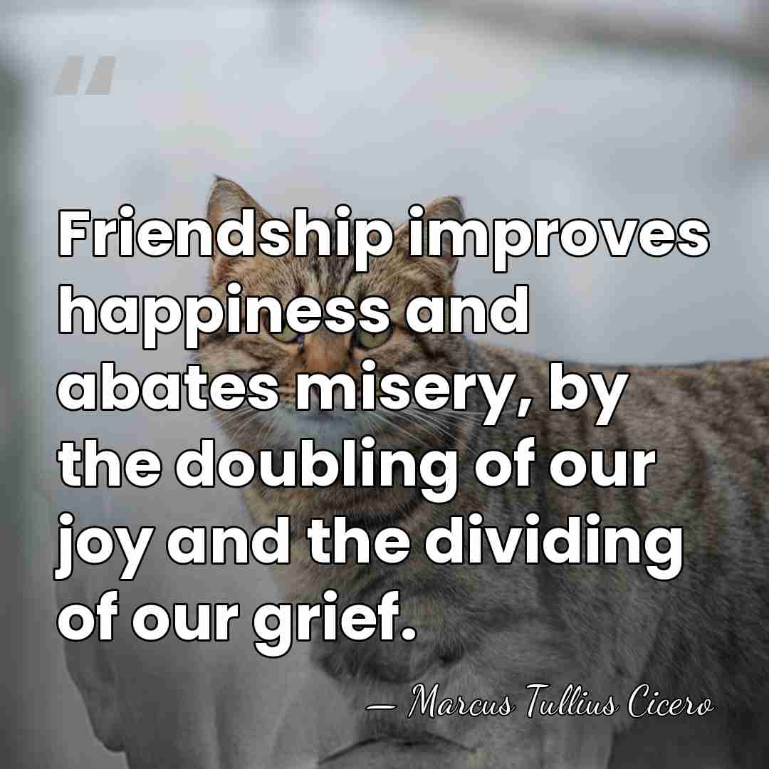 Friendship improves happiness and abates misery, by the doubling of our joy&hellip; - Marcus Tullius Cicero
