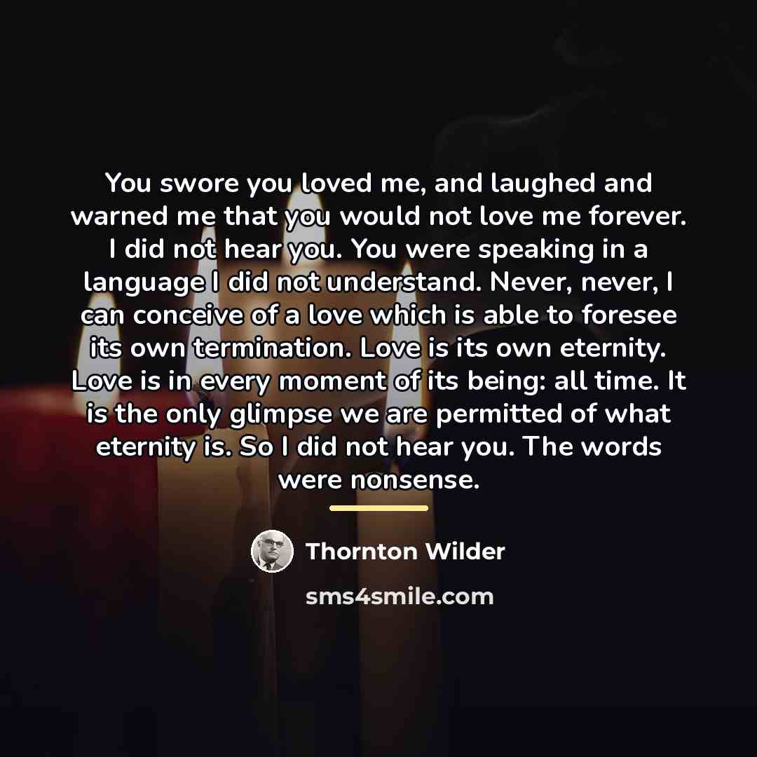 “You swore you loved me, and laughed and warned me…” quote by Thornton Wilder