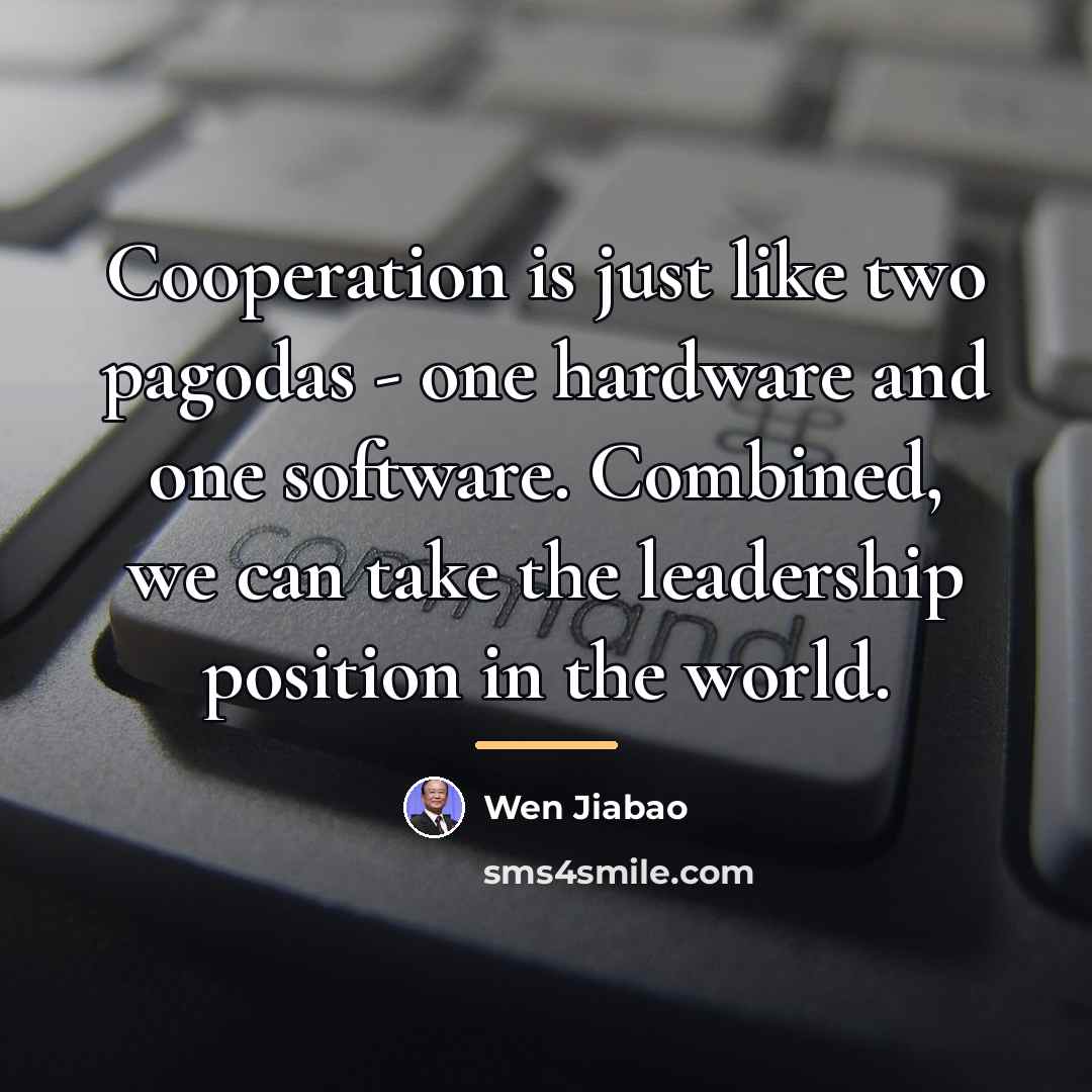 “Cooperation is just like two pagodas - one hardware and…” quote by Wen Jiabao