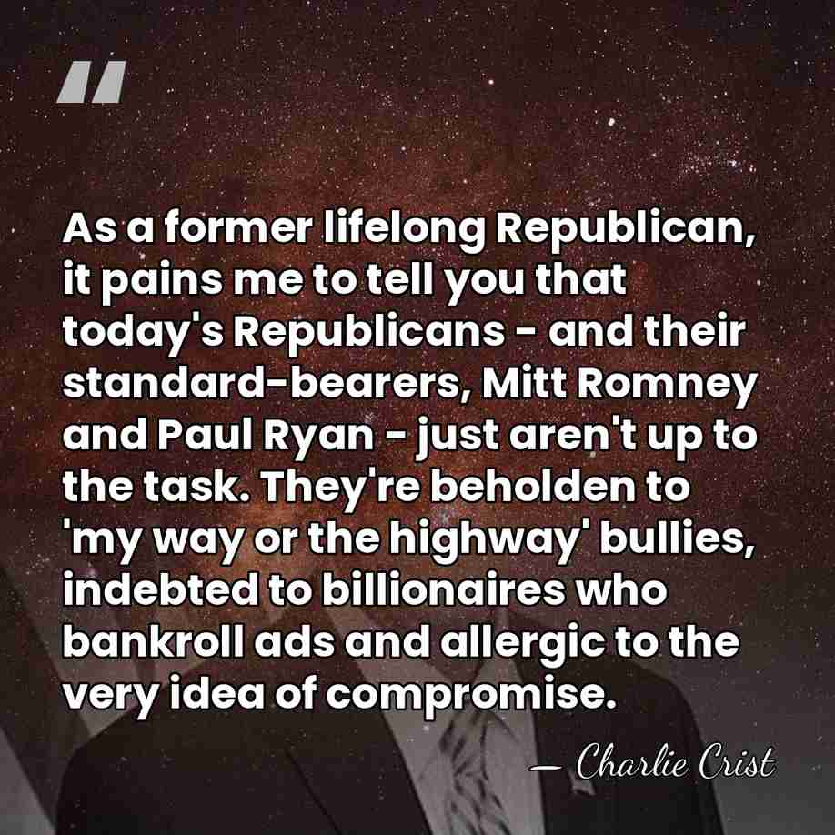 As a former lifelong Republican, it pains me to tell you that&hellip; - Charlie Crist