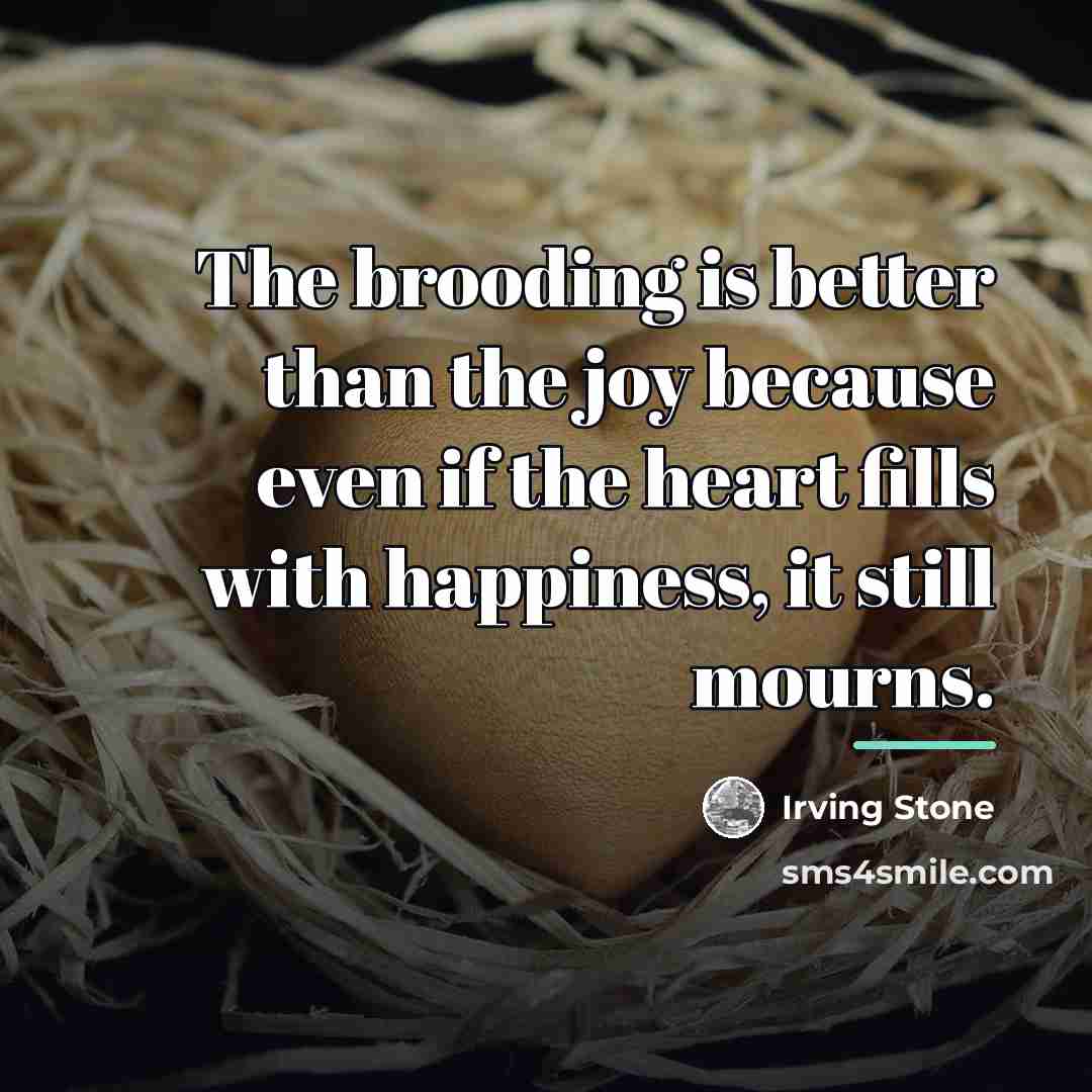 “The brooding is better than the joy because even if…” quote by Irving Stone