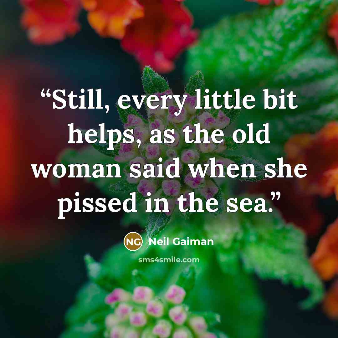 “Still, every little bit helps, as the old woman said when she pissed in the sea.” quote by Neil Gaiman