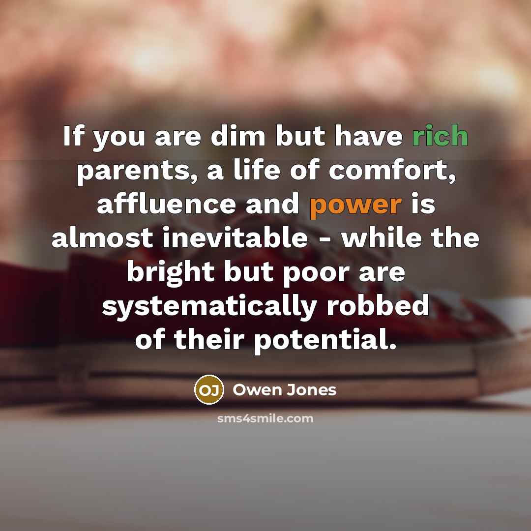 “If you are dim but have rich parents, a life…” quote by Owen Jones