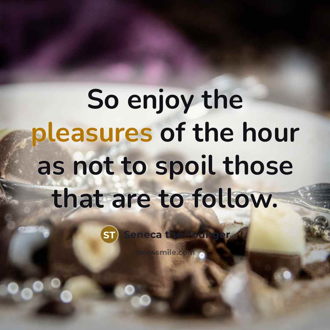 “So enjoy the pleasures of the hour as not to…” quote by Seneca the Younger